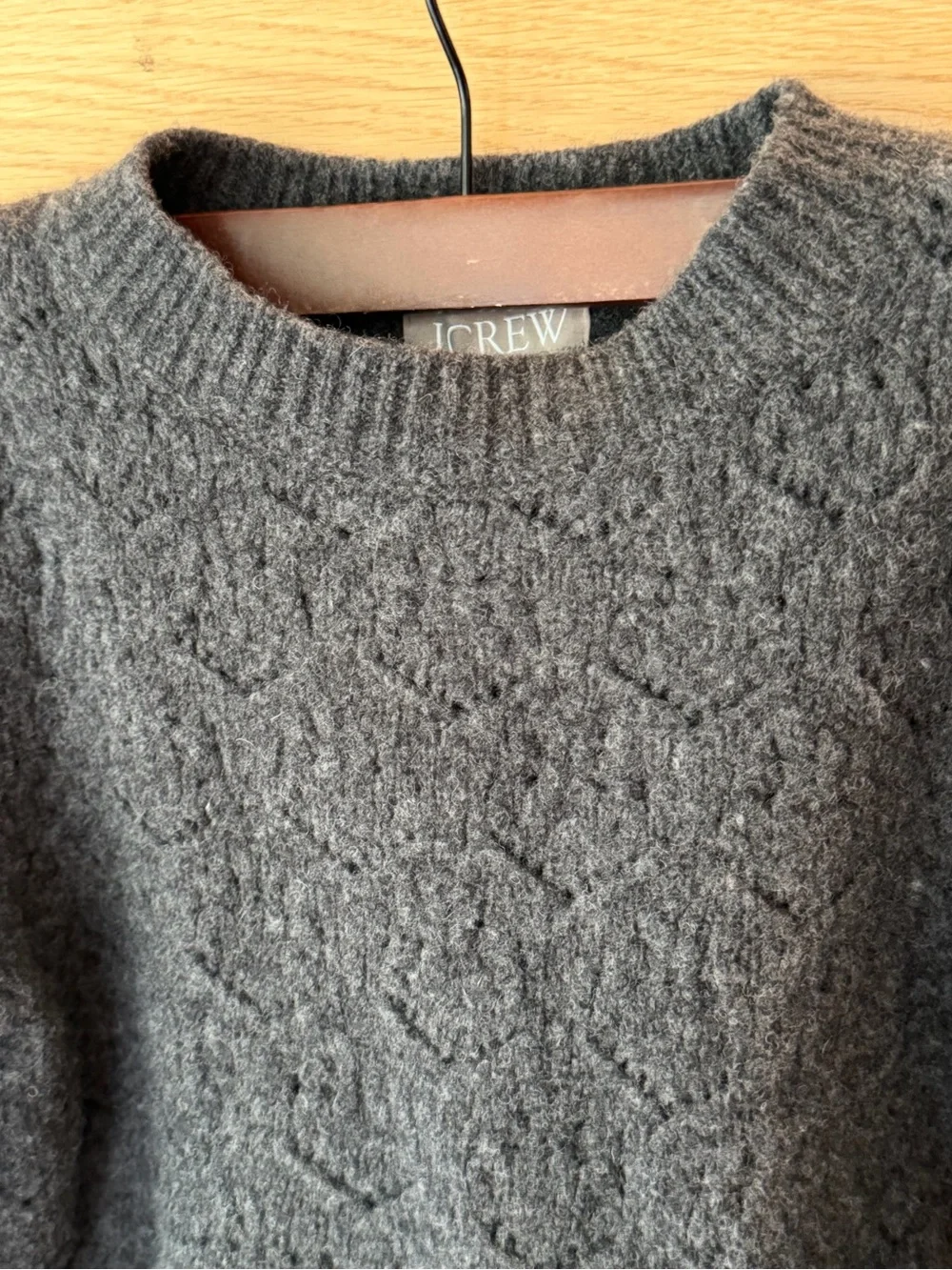 J. Crew Wide-sleeve pointelle crewneck sweater in merino wool top rated XS gray